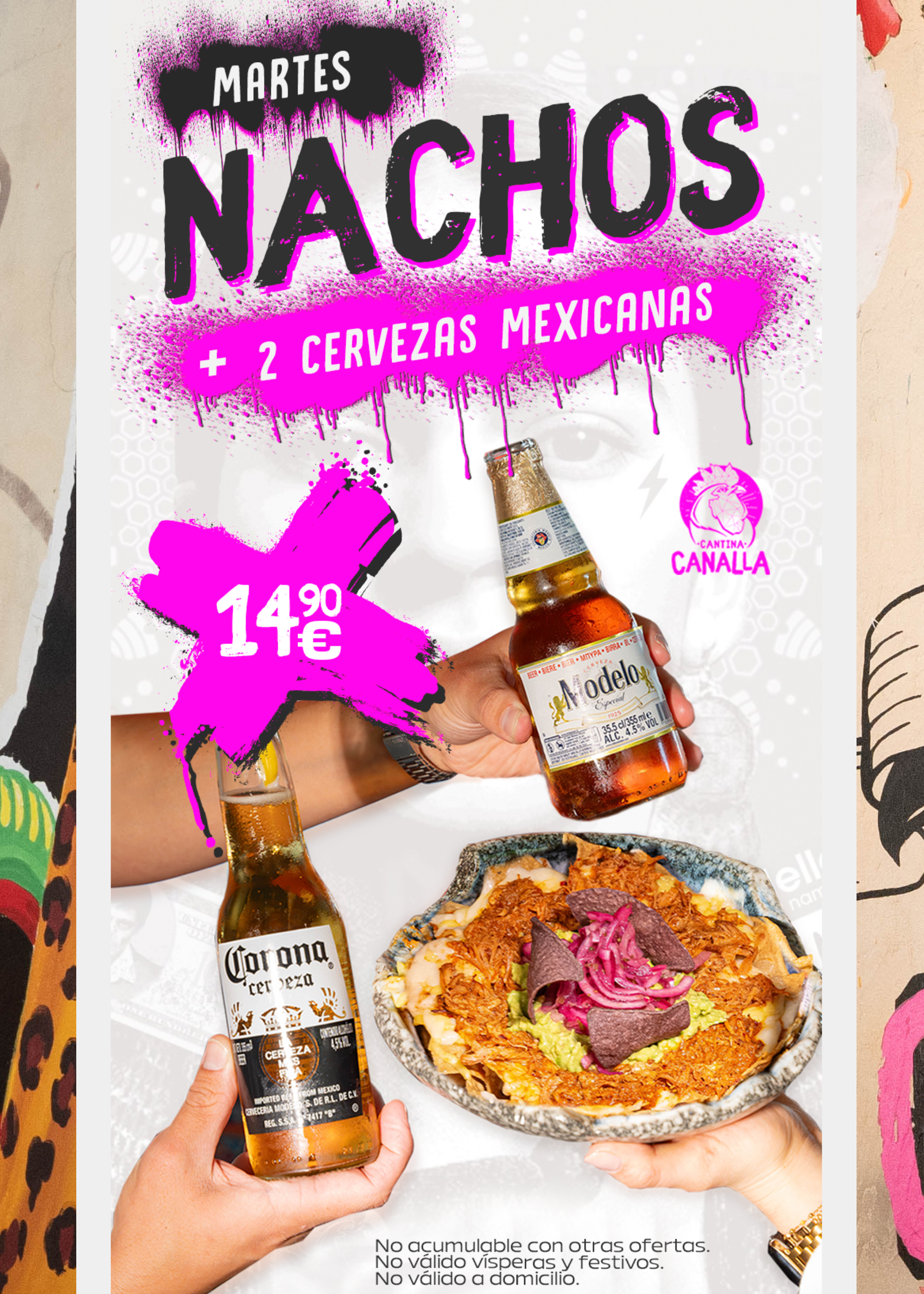 Promociones Cantina Canalla 2024 - Martes - Nachos + 2 Coronas - 14,90€